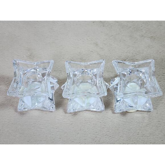 Crystal Clear Candle Holder Votive 24% Lead Crystal Pointed Star 2" x 2" USA x3 - Picture 10 of 13